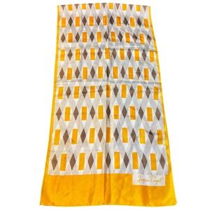 Jacques Piaget Scarf 100% Acetate Geometric‎ Print Yellow Brown White Made Italy